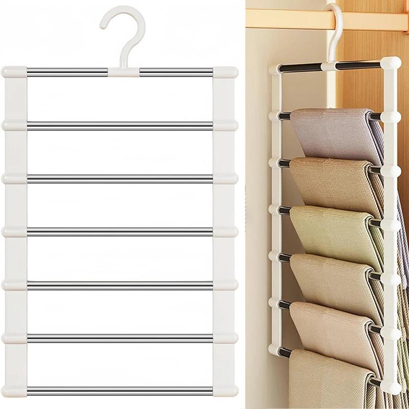 Foldable Pants Hanger Multi Layer Non Slip Clips Space Saving Closet Organizer for Trousers Storage Collapsible Hanging Rack