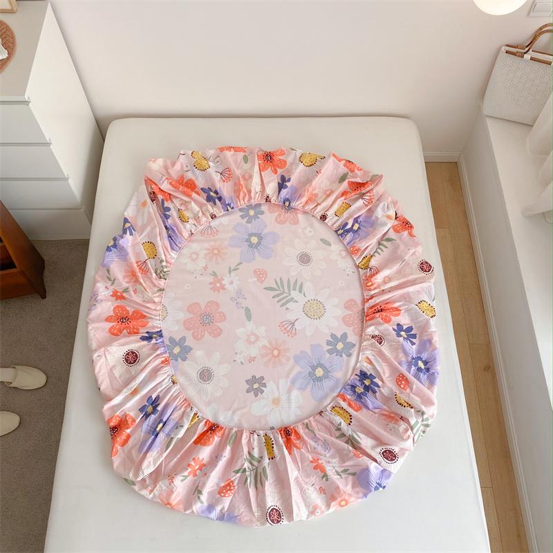 Colorful Floral Fitted Sheet Set 100% Cotton Bedding Set 3Pcs Bed Cover Pillowcases Skin-friendly Breathable Bedroom Decor