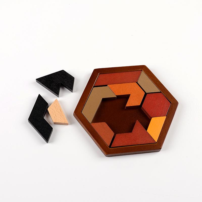 Hexagonal Irregular Chess Puzzle: 11-Piece Wooden Brain Teaser for Kids