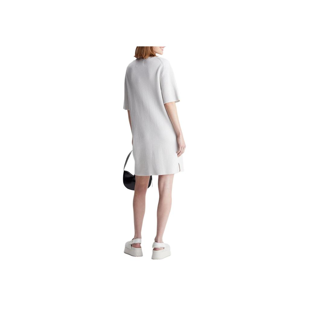 Calvin Klein Casual Ribbed Cotton Loose Soft Short Sleeve Dress Women Dress White J20J223053-PC8