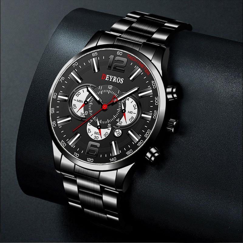DEYROS New Fashion Men's Watch Luxury Business Men's Calendar Stainless Steel Strap Quartz Watch Men's Sports Watch