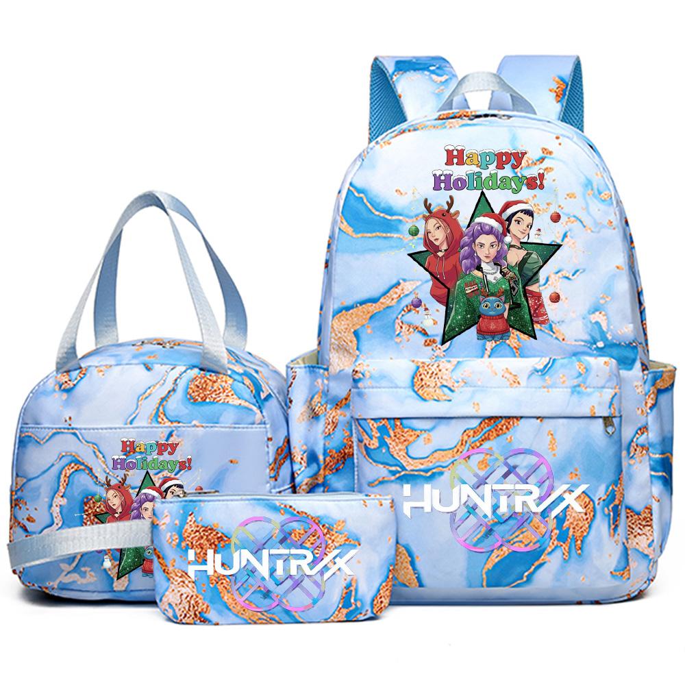 3Pcs/set Christmas K-pop Printed Backpack Handbag Pencil Case for Teenager Student Girl Boy Bookbag Schoolbag Women Large Capacity Travel Bag Kid Gift