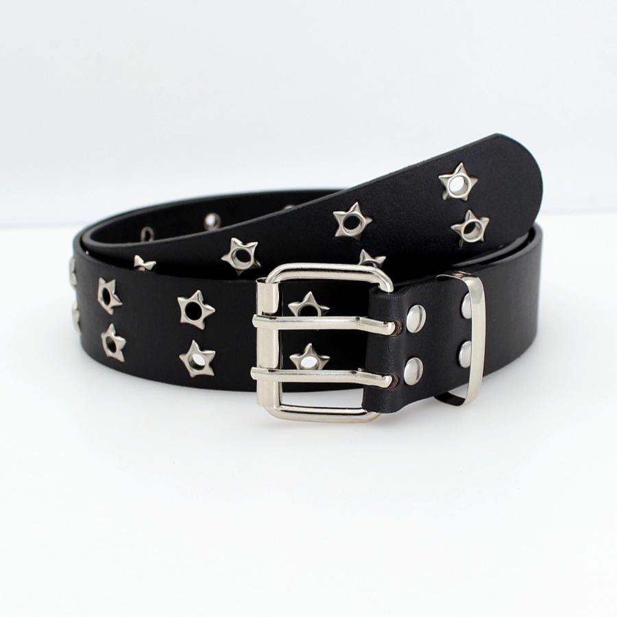 

Женский панк-стиль кожаный ремень с двойным рядом люверсов и пряжкой-штифтом 105cm