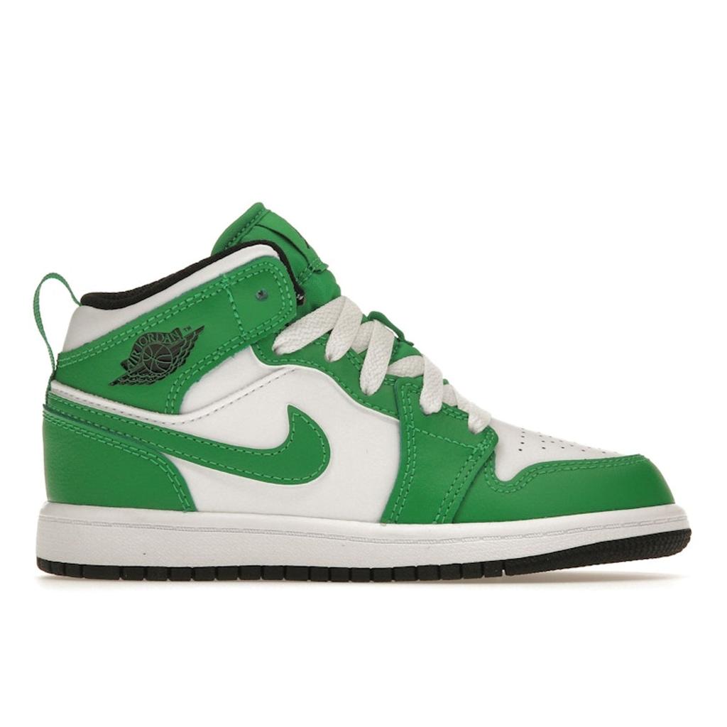Air Jordan 1 Mid PS Lucky Green Kids Sneakers Black White DQ8424-301