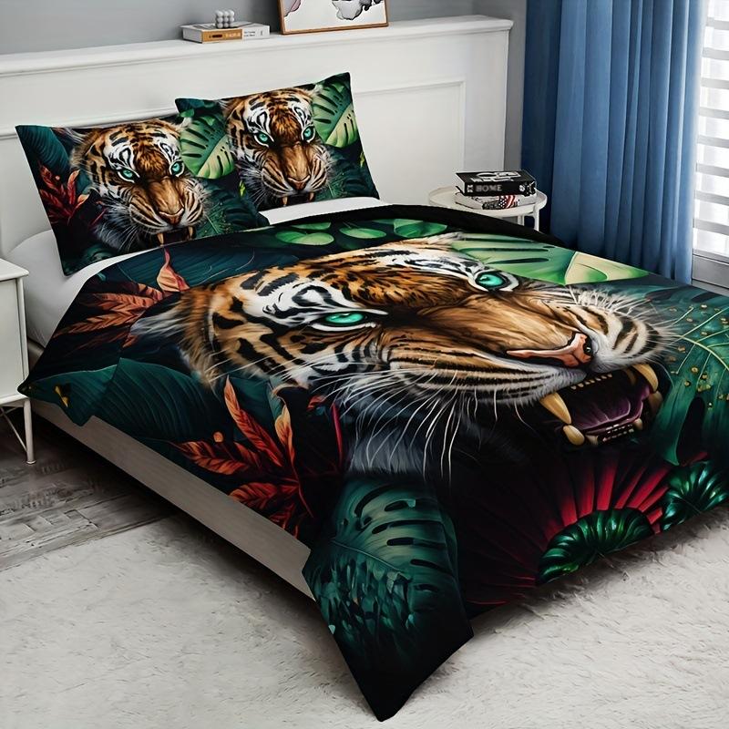 Duvet Cover, Tiger Tropical Plant Kit, Three-Piece Set, Bedding, All-Season Quilt Cover