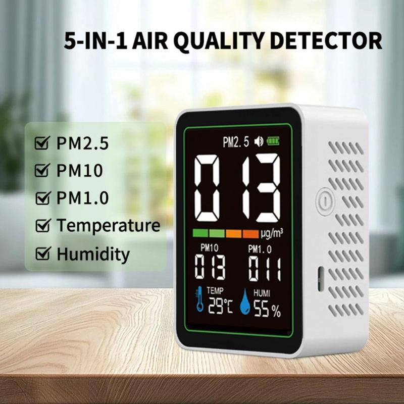 Air Quality Monitor for Realtime PM2.5 PM10 PM1.0 Temperature Humidity Detection with Large Digital Display Design