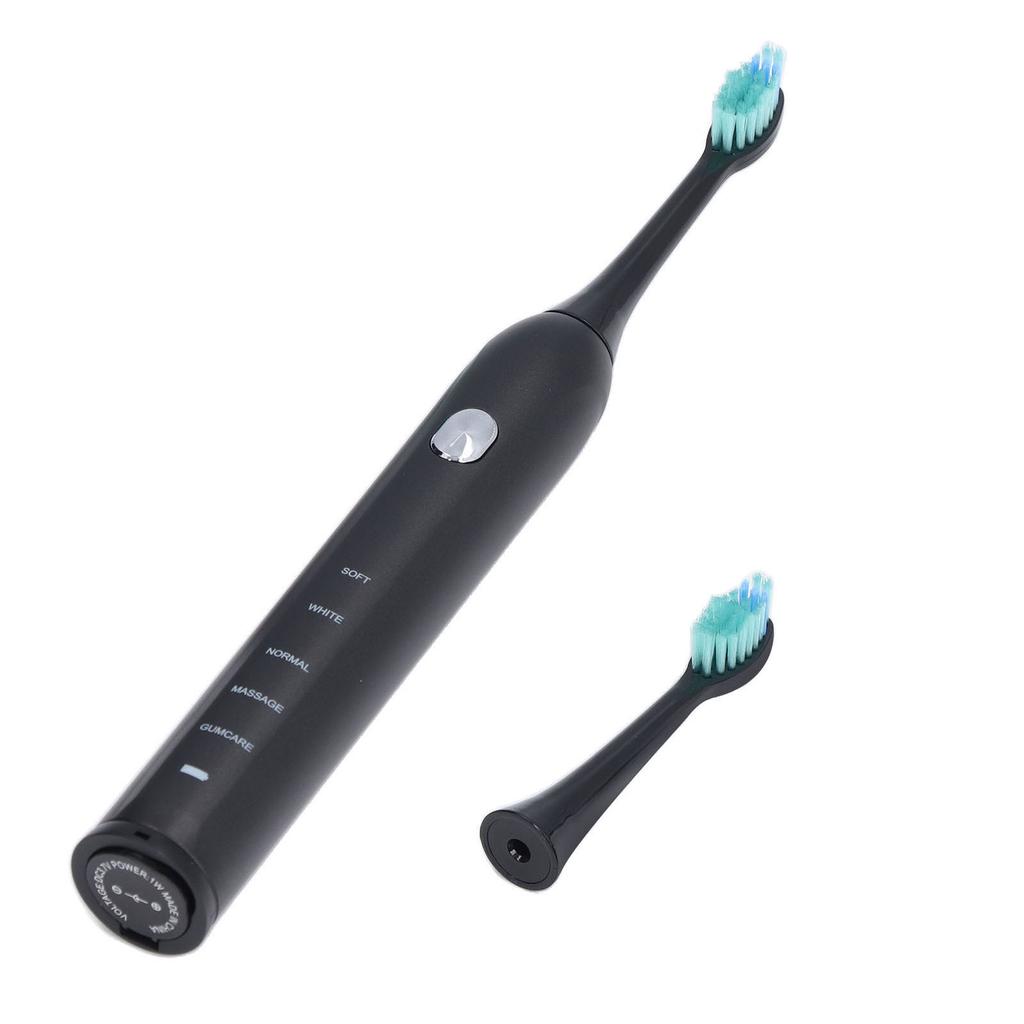 Adult Electric Soft Toothbrush Black USB Charging 5 Modes Waterproof Whitening Ultrasonic
