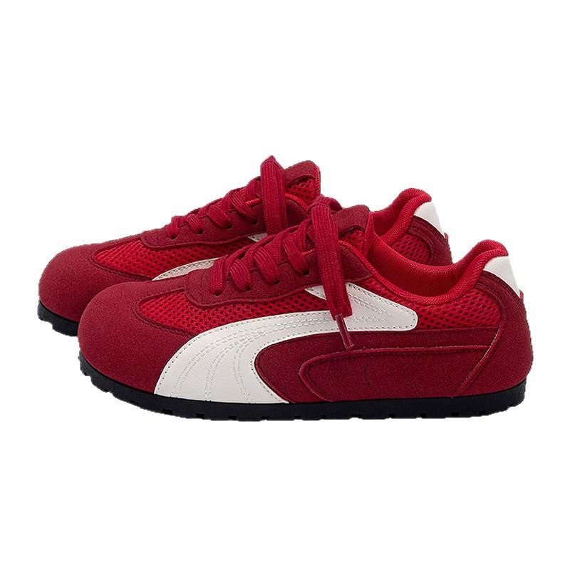 Versatile Red Dexun Shoes Women's 2025 New Summer Mesh Breathable Women's Shoes Popular Flat Baseplate Shoes Women's Models
