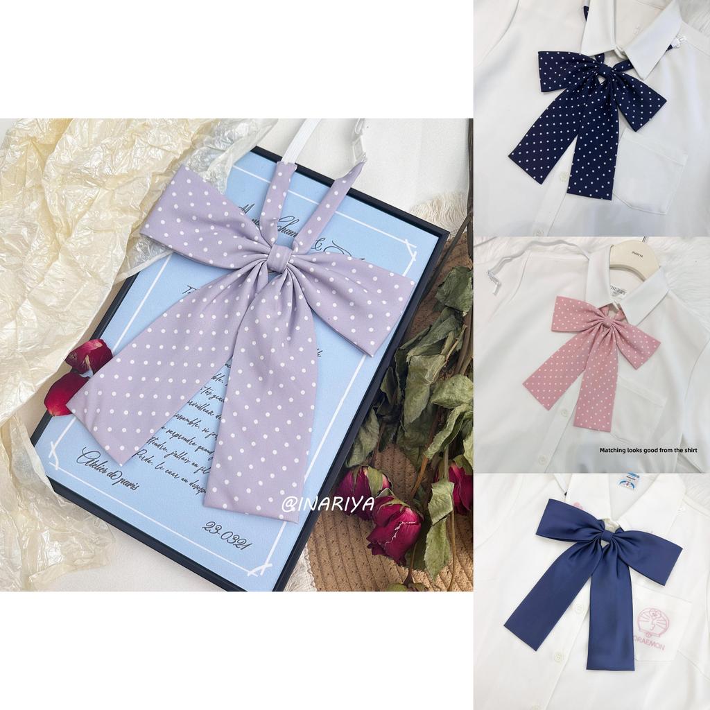Polka Dot Long Handle Bow Tie Jk Uniform Accessory Pink Burgundy For Casual Style