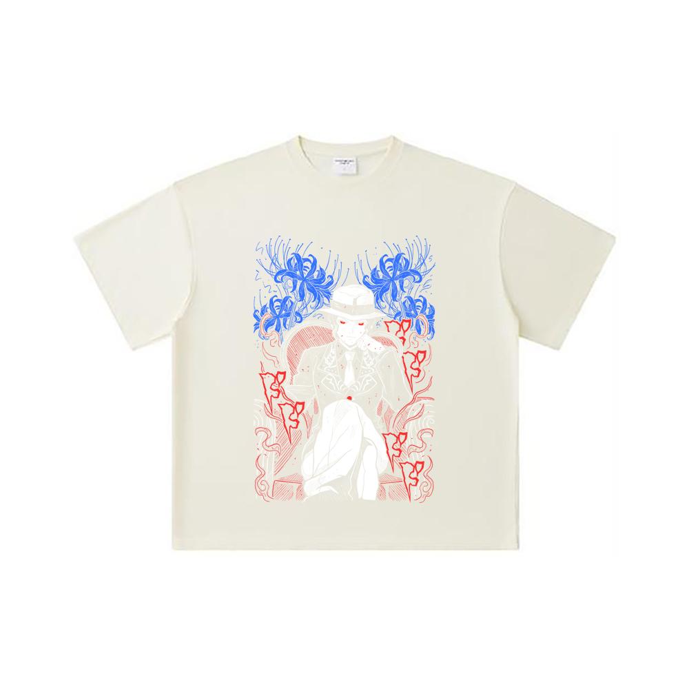 260 GSM Double Yarn 32 Count 100% Cotton Demon Slayer V38 Muzan Print Unisex Heavy Cotton T Shirt