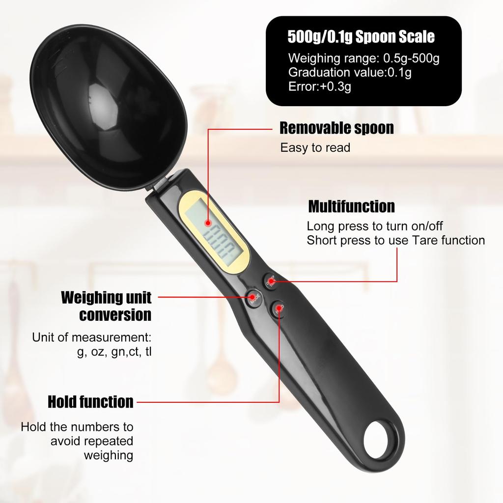 Báscula de cocina electrónica 500 g 0,1 g LCD digital para medir harina de alimentos, cuchara digital, miniherramienta de cocina para leche y café