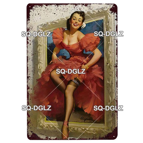 [SQ-DGLZ] Pinup Girl Plakette Metall Vintage Bar Möbel Teller Garagenschild Vintage Deko Man Cave Dekoration Geschenk
