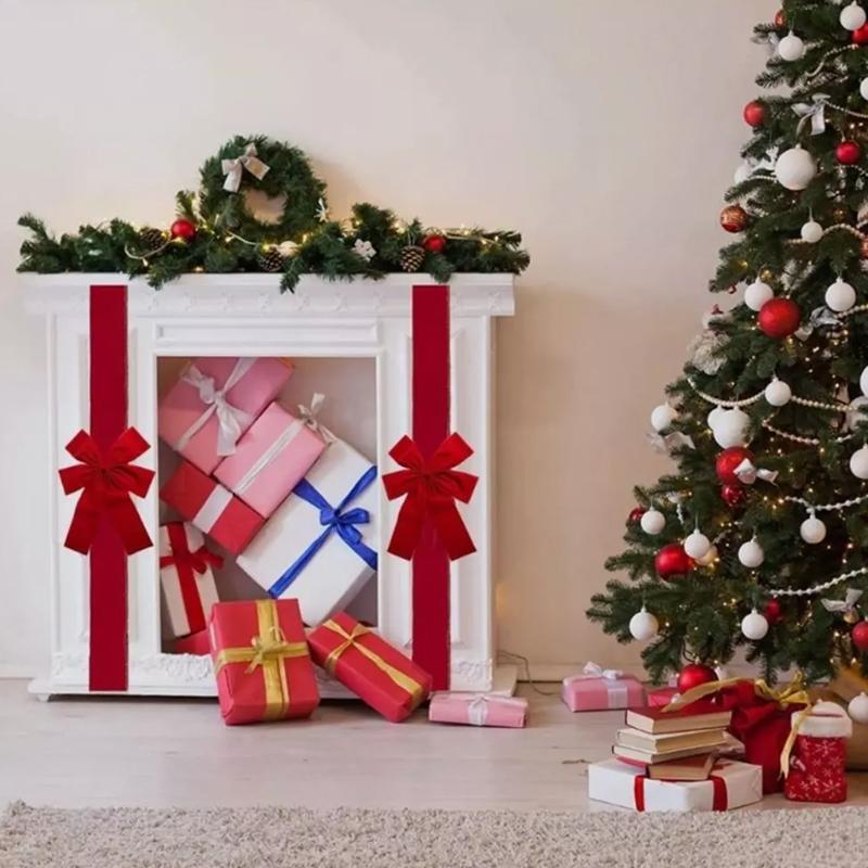 New Year Cabinet Door Ribbon Big Red Bow Large Door Lace Christmas Tree Bow Holiday Decorations Front Door Party Supplies