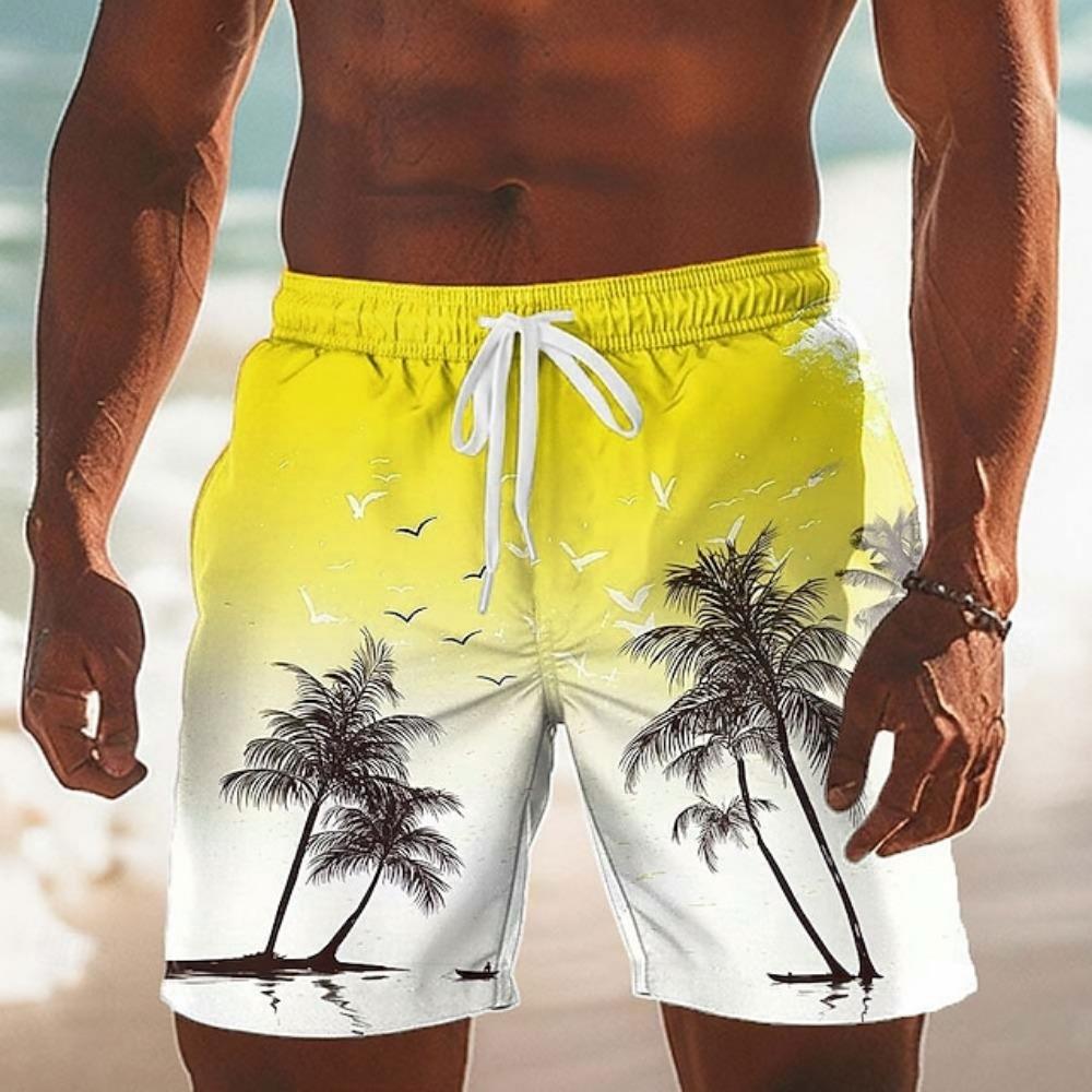 Tropical Sunset Beach Shorts Men's Palm Tree Print Quick Dry Swim Trunks For Beach Wear Oversized Men's Surf Shorts