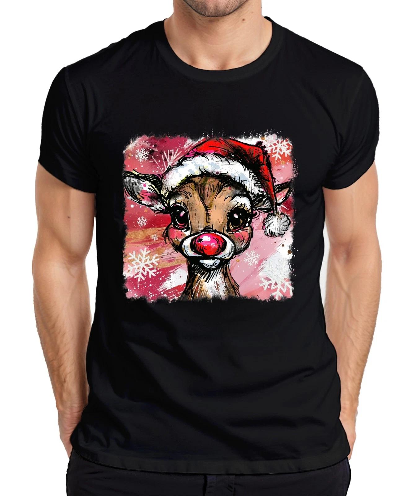 Rudolph Christmas Reindeer Red Nose Xmas Cute Retro Mens T-Shirt- L