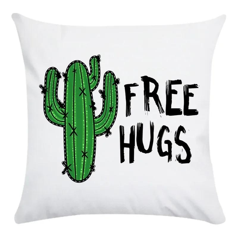 Fashion Home Decoration Hand Drawn Cartoon Cactus Print Super Soft Pillow Cover Office Seat Cushion Cover