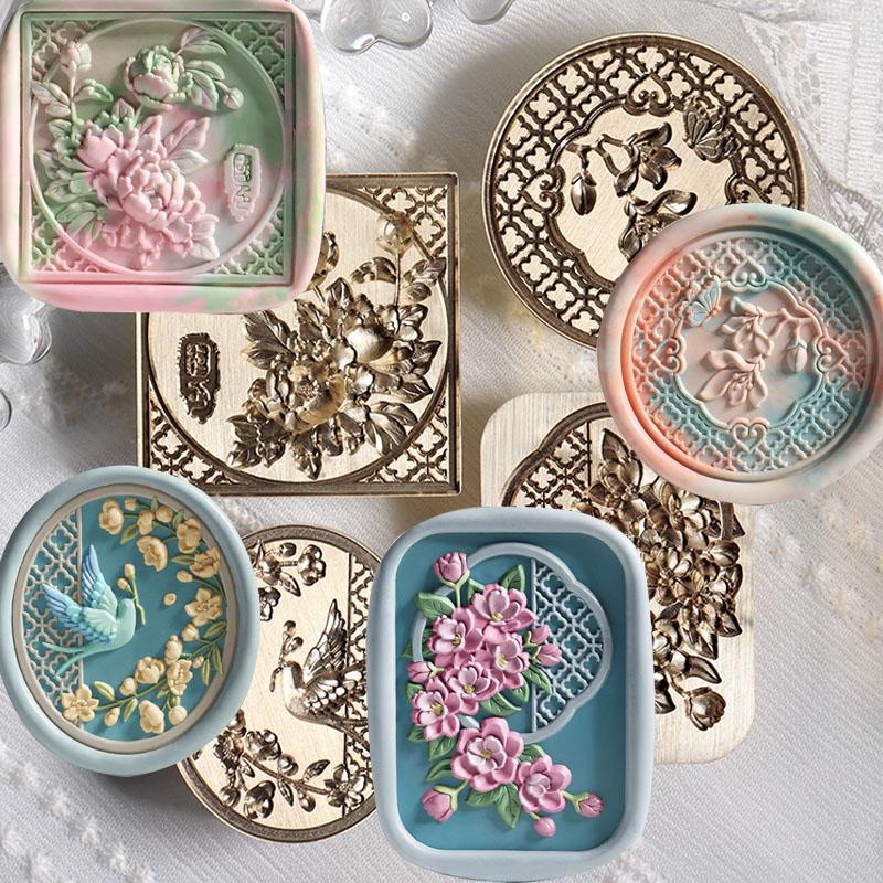 Flowering Period Fine Embossed Lacquer Seal Head Shaped 3D Modeling Hand Account Envelope Sealing Wax Sealing Decoration
