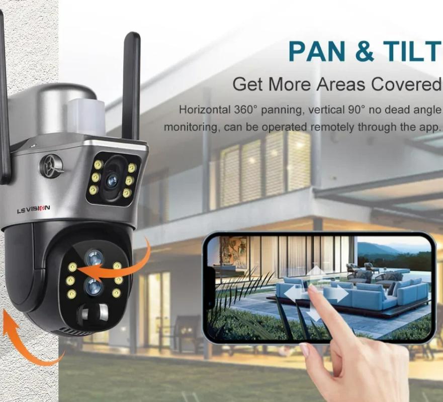 LS VISION 12MP 4G/WiFi Dual Screen Solar Camera Outdoor 10X Zoom 6K Three Lens Human Auto Tracking Surveillance Camera V380 Pro