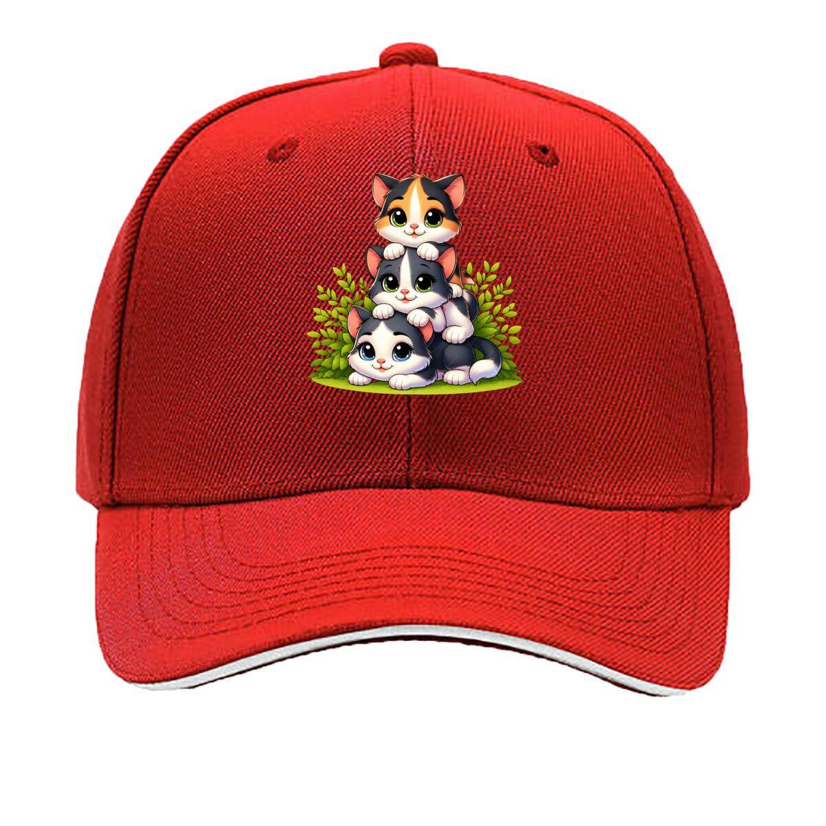Cute Three Little Cats Stacked Together Cartoon Sandwich Baseball Cap Unisex Women Sun Cap Outdoor Workouts Hat One Size