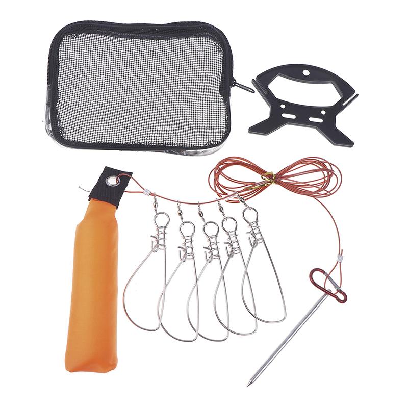 Fish Lock Buckle With Reel Stainless Steel Lanyard 5-snap Float Fish Stringer Controller Clip Outdoor Fishing Equipment