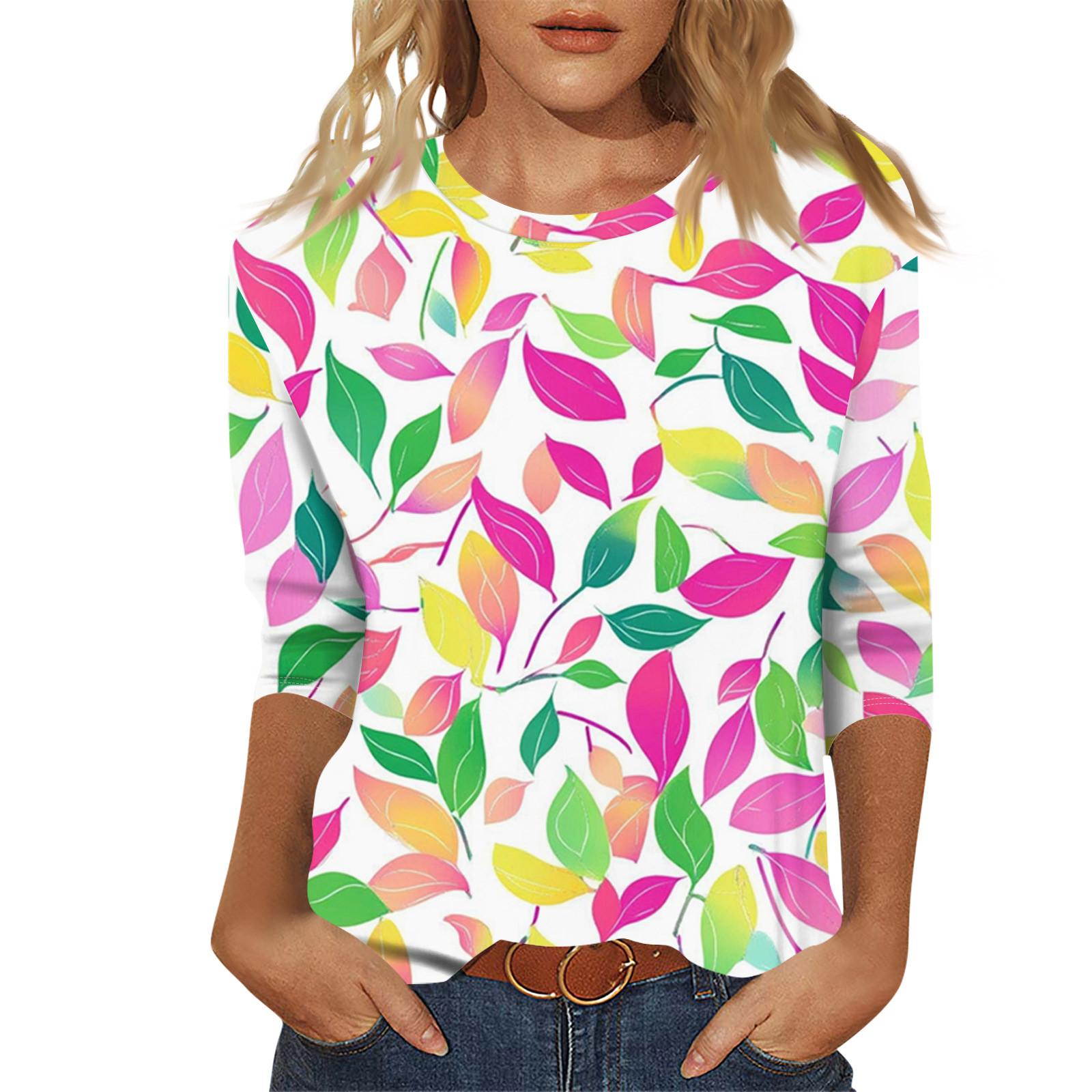 Ladies  Fashionable And Casual Seven Quarter Sleeve Floral Print Pullover Top XL белый