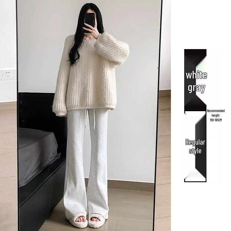 Petite Women's High-Waist Dark Grey Micro-Flare Sweatpants (150cm) - American Style, Spring/Autumn