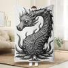 1pc Dragon Blanket - Soft Flannel Throw with Black Dragon Design, All-Season Cozy Bedspread or Couch Cover, Machine Washable
