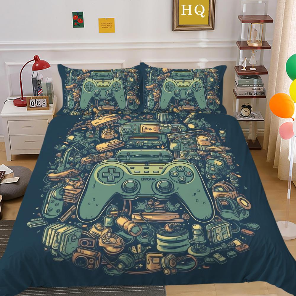 Parure de lit imprimée avec Console de jeu, vêtements de lit King Size, Design de jeu amusant pour adolescents, décoration de chambre à coucher de haute qualité