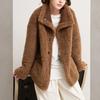 Women's Faux Suede Button Jacket Oversized Gathered Hem Short Length Coat Casual Vintage Outerwear With Pockets