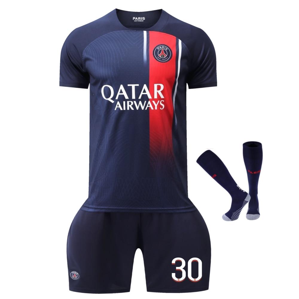 Parijs Messi 2324 Seizoen Voetbalshirt Volwassen Sportkleding Ademend Sneldrogend Korte Mouw Thuis tenue