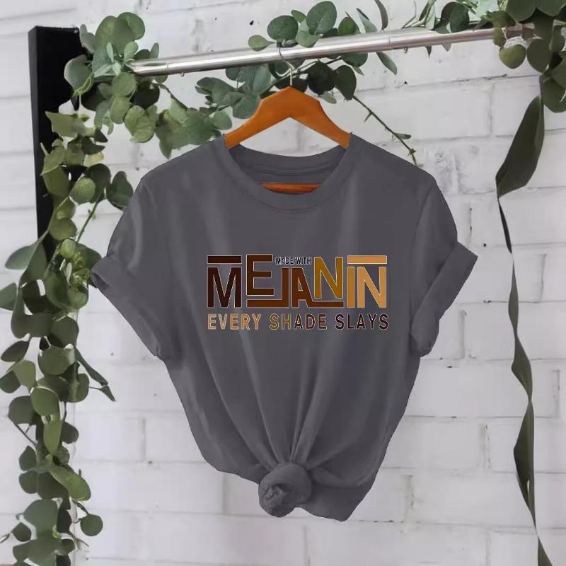 Letter Pattern Printed Pure Cotton T-shirt Summer Short Sleeved Round Neck T-Shirts Women’s