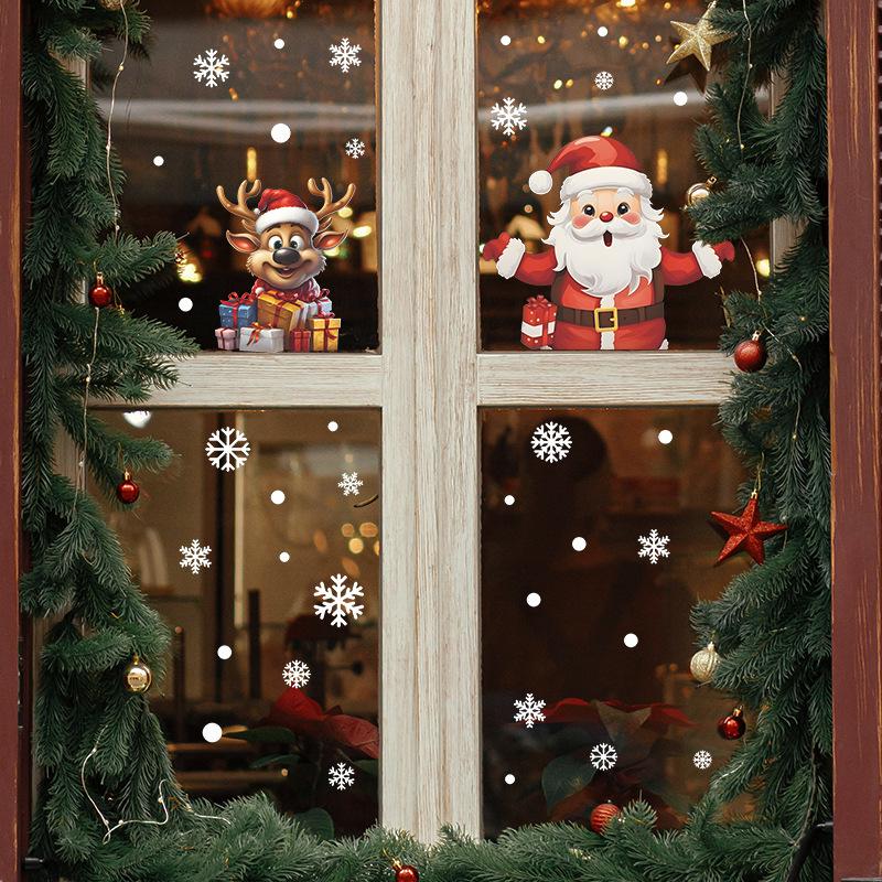 Christmas Santa & Reindeer Snowflake Window Stickers - Removable PVC Decals