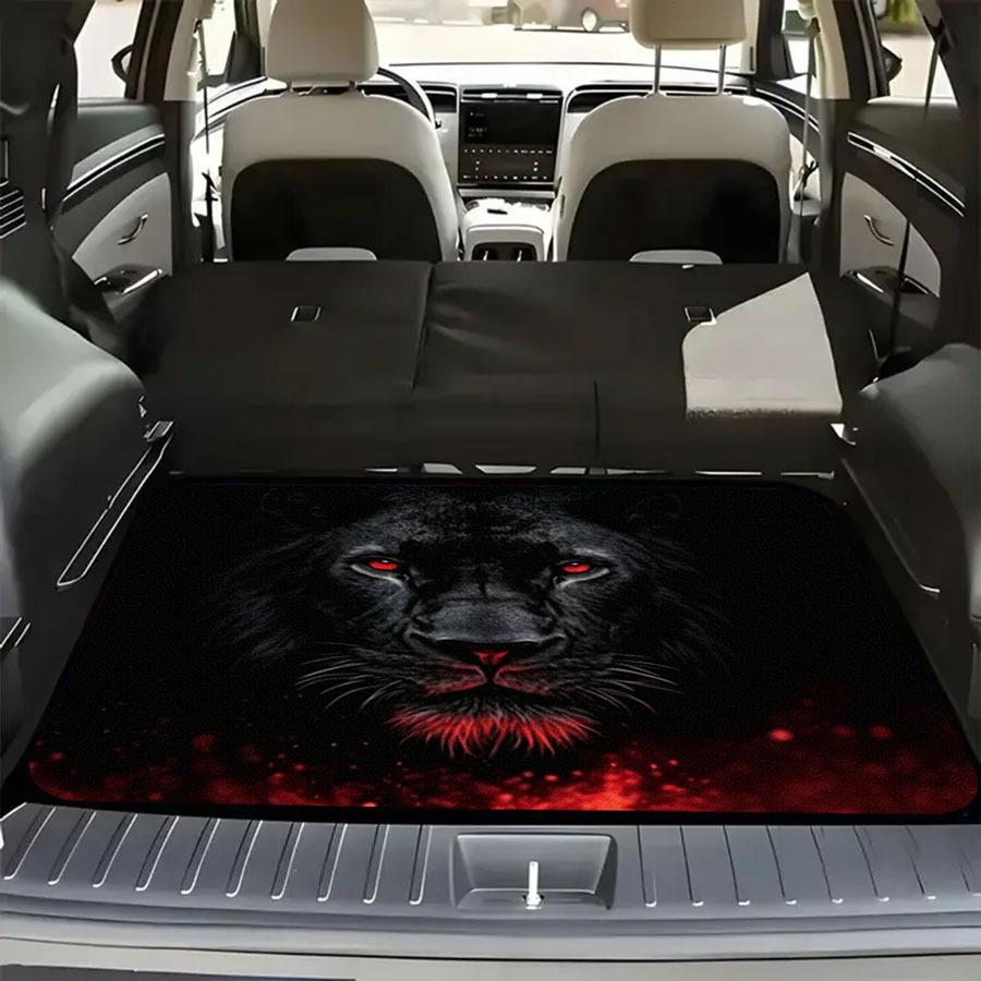 1pc Cool Black Panther Print Car Trunk Mat, Interior Protection Cargo Liner, Durable Polyester Floor Mat