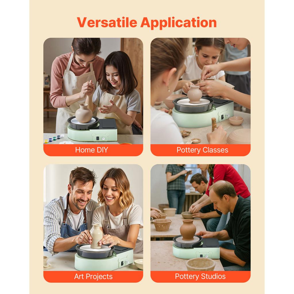 SucceBuy 3/6 Inch Mini Pottery Wheel Turntable Forward Reverse Rotation Adjustable Speed Electric Clay Wheel for Kids and Adults