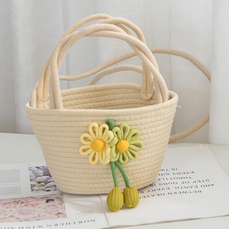 

Flower Woven Bag Beach Vacation One-shoulder Crossbody Handmade Straw Women s Western-style Small Top width 27x thickness 9x height 15x handle 55 бежевый