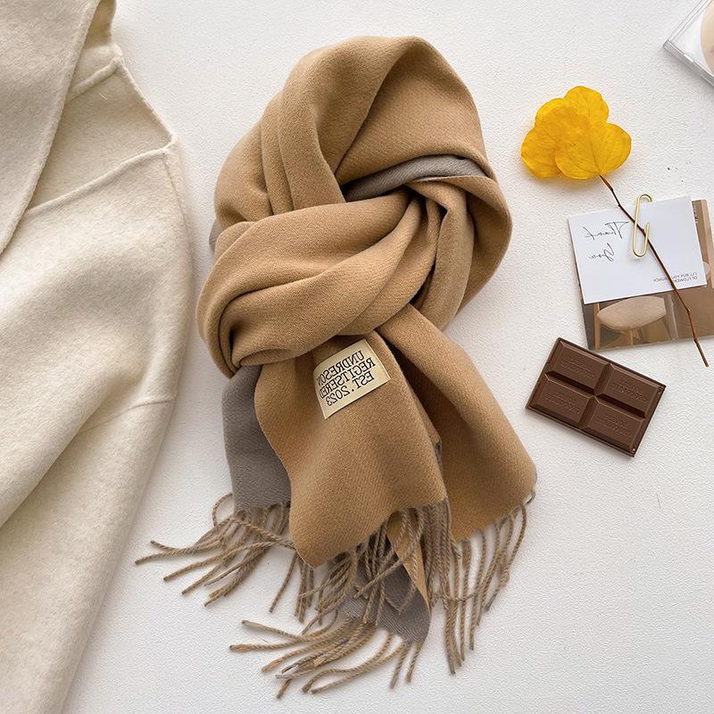 Super Soft Waxy Cashmere Scarf for Women in Winter High End  Korean Version  Versatile Camel Color  Double sided Solid Color  Warm Scarf for Mother