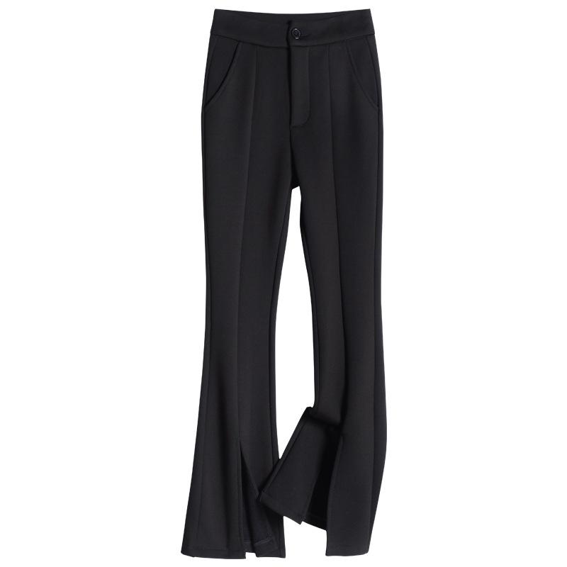 Pantaloni da donna autunno/inverno taglie forti neri in velluto a vita alta snellenti micro svasati