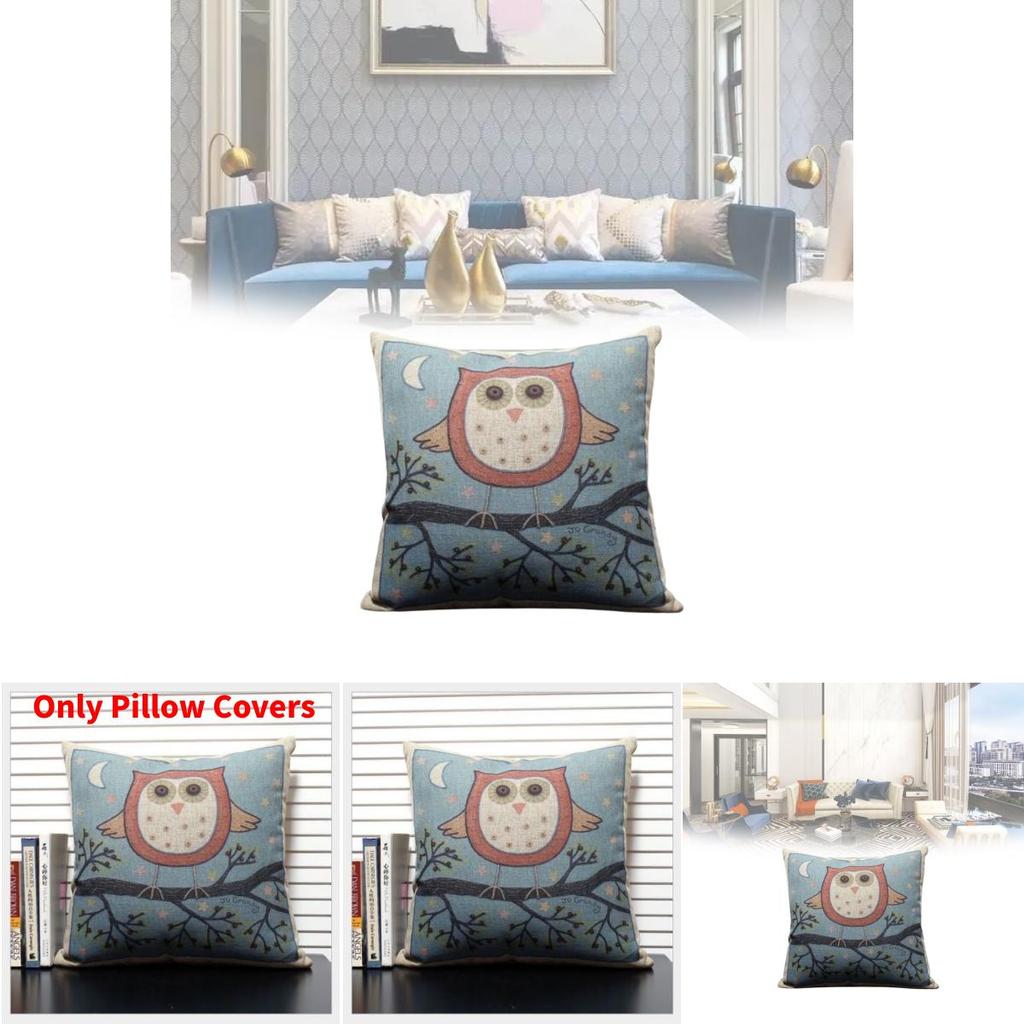 Only Pillowcases Minimalist Cartoon Owl Throw Pillow With Removable Linen Cover For Home Decor
