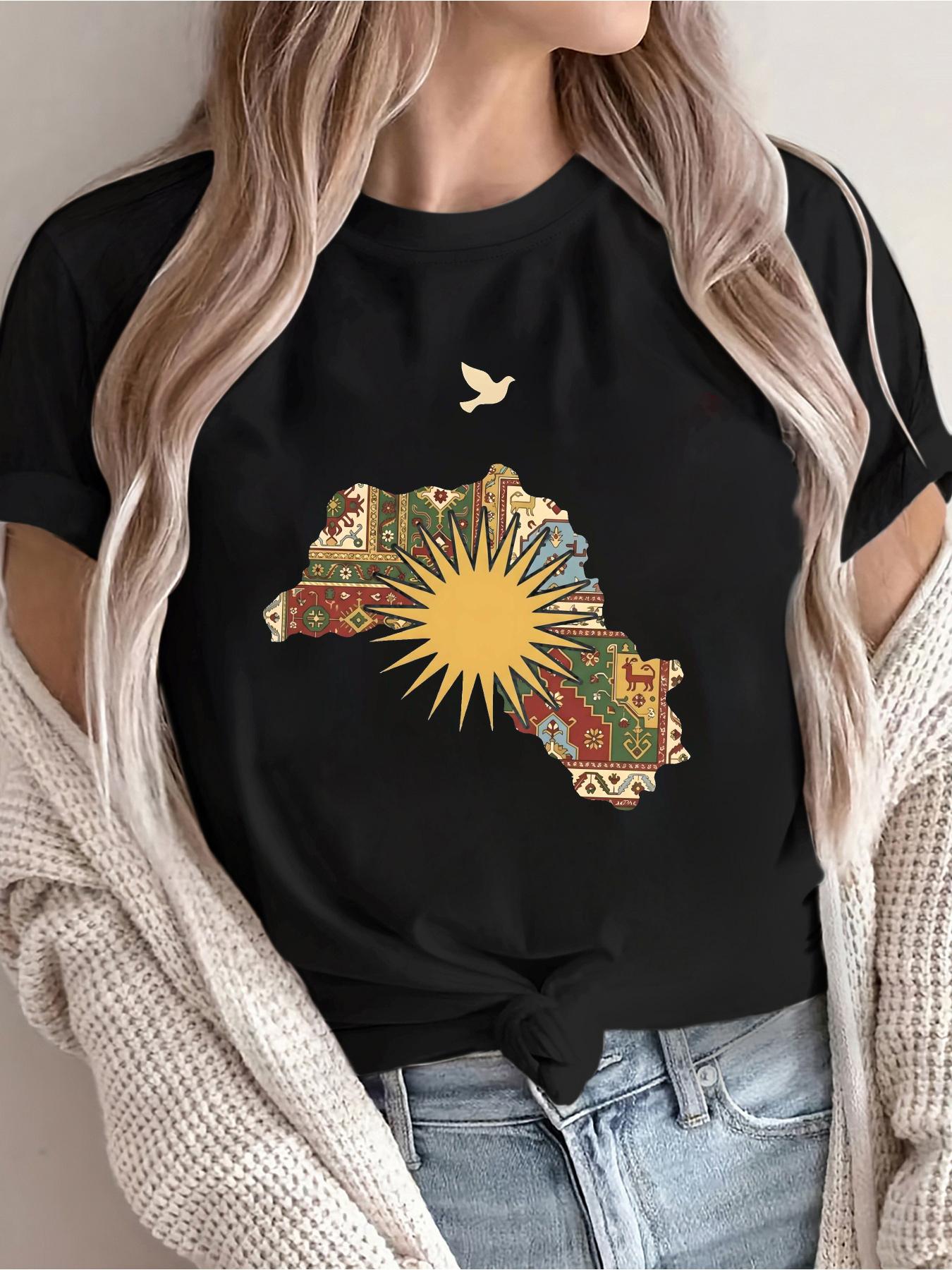 

Summer Kurdish Women s Patterned T-Shirt, Classic Regular Fit, Versatile and Casual S разноцветный