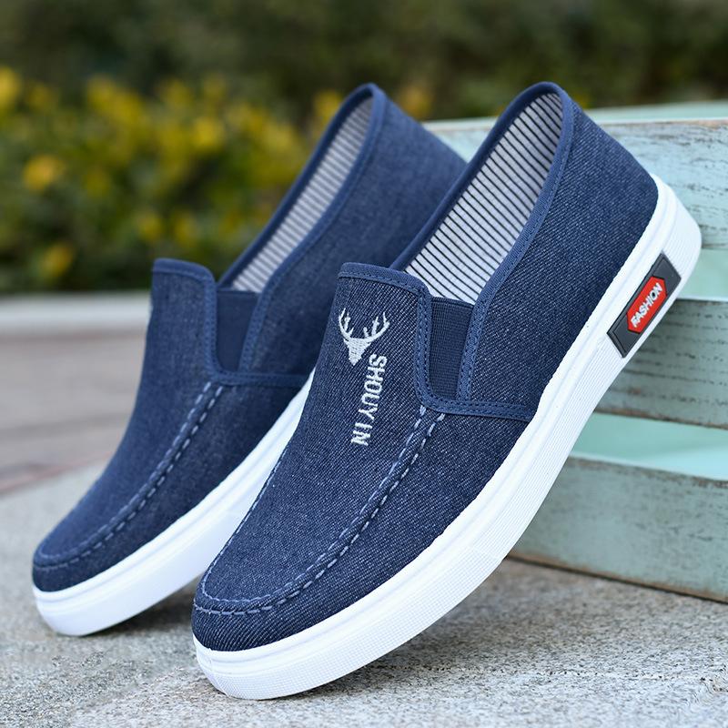 

2025 Summer New Men s Durable Rubber Outsole Casual Canvas Slip-On Soft Sole Loafers 45 синій