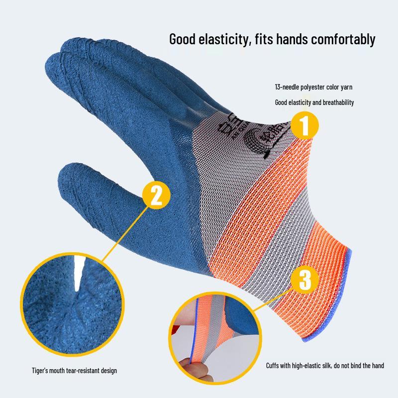 Rękawice robocze z powłoką z lateksu spienionego, antypoślizgowe, oddychające