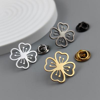 Fashion Peach Blossom Stainless Steel Brooch for Men Shirt Suit Lapel Pins Jewelry Wedding Party Accessories Father's Day Gifts