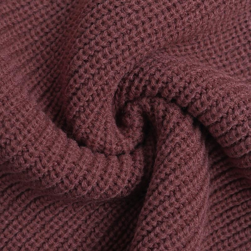 2026 Autumn/Winter V-neck Puff Sleeve Knit Sweater Dress - Women's Casual Solid Color Style