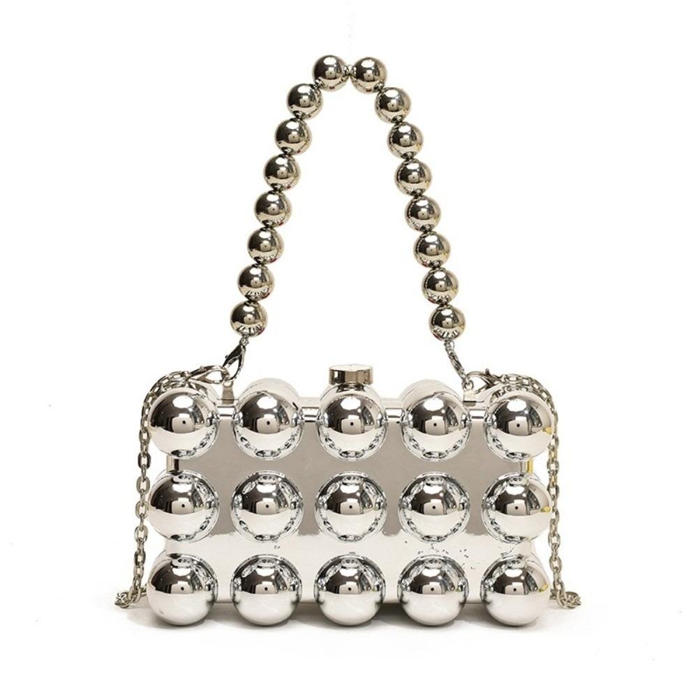 Acrylic Beaded Evening Bag Metallic Ball Bead Mini Purse Detachable Chain Crossbody Bag Parties