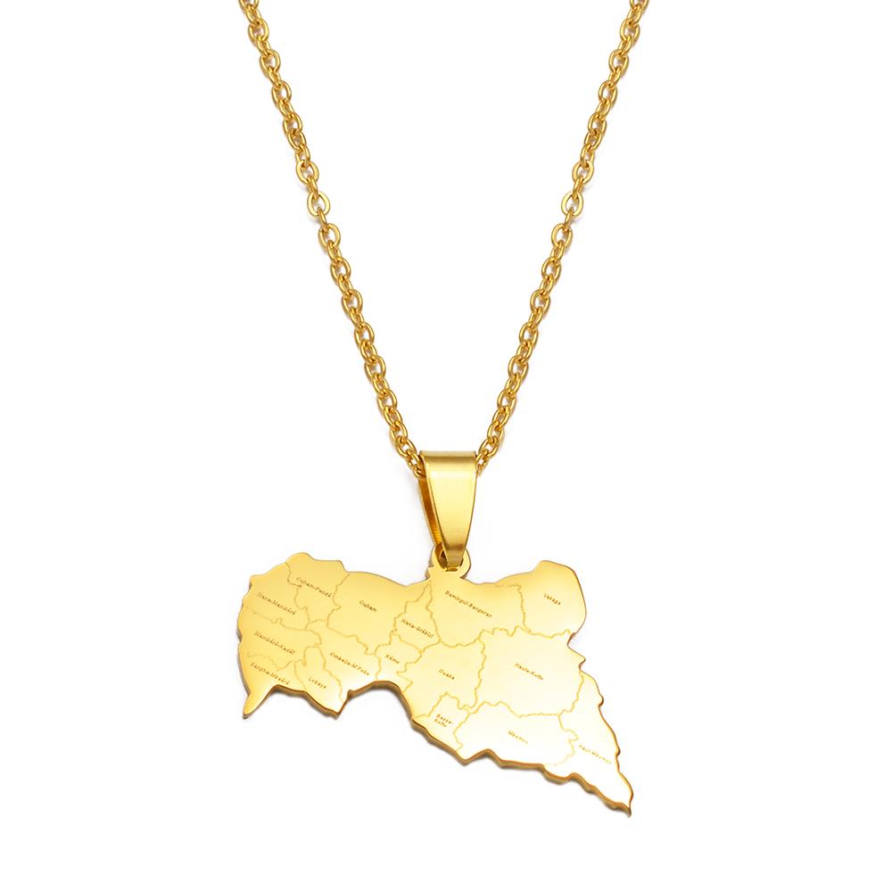 Anniyo Central African Map Pendant Necklaces for Women Men Stainless Steel African Centrafricaine Jewelry #298621