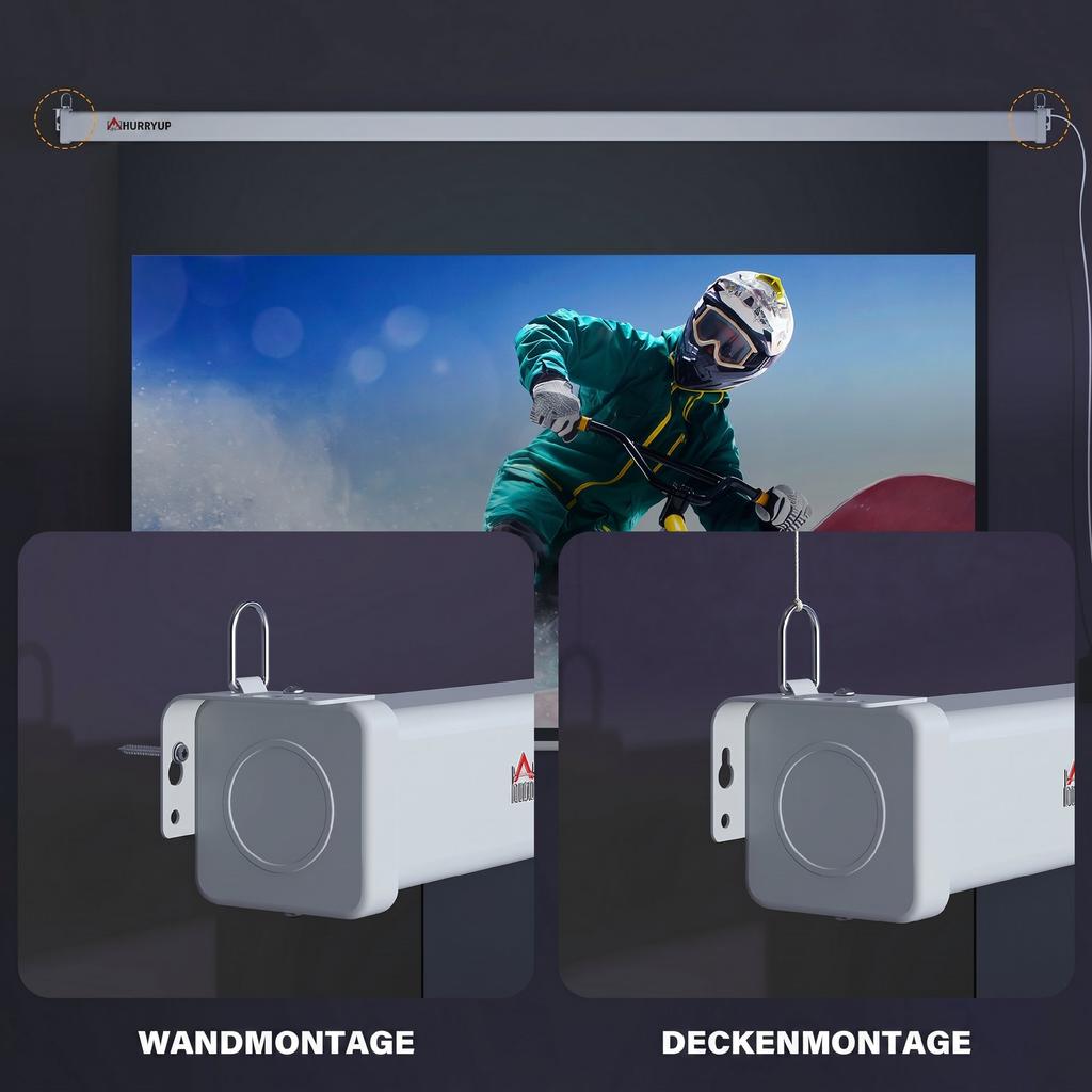 Projector Screen 212 x 150 cm 120 Inch 16:9 HD 4K Electric Projection Screen with Remote Control, White