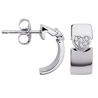 [M2709] - Silberne Halbkreolen 'Love' weiß