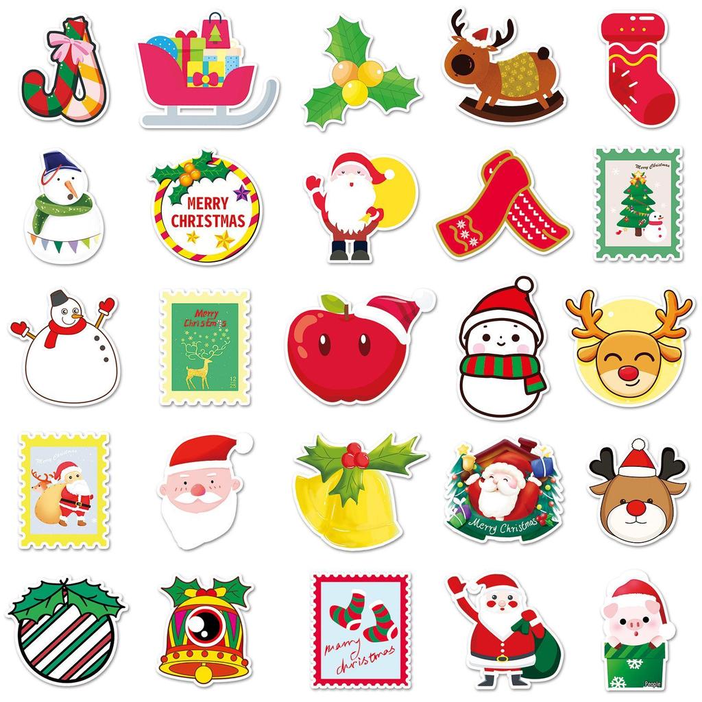 100 Waterproof Christmas Stickers: Cute Cartoon Santa Claus for Holiday Decorations and Gifts