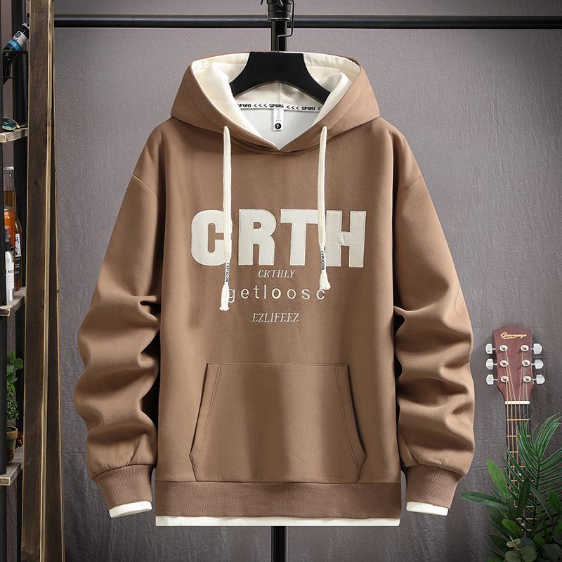 Huggorm Herr Huvtröja - Avslappnad, Tjock Sammet, Lös Passform, Trendig Ungdomsstil för Vår och Höst.