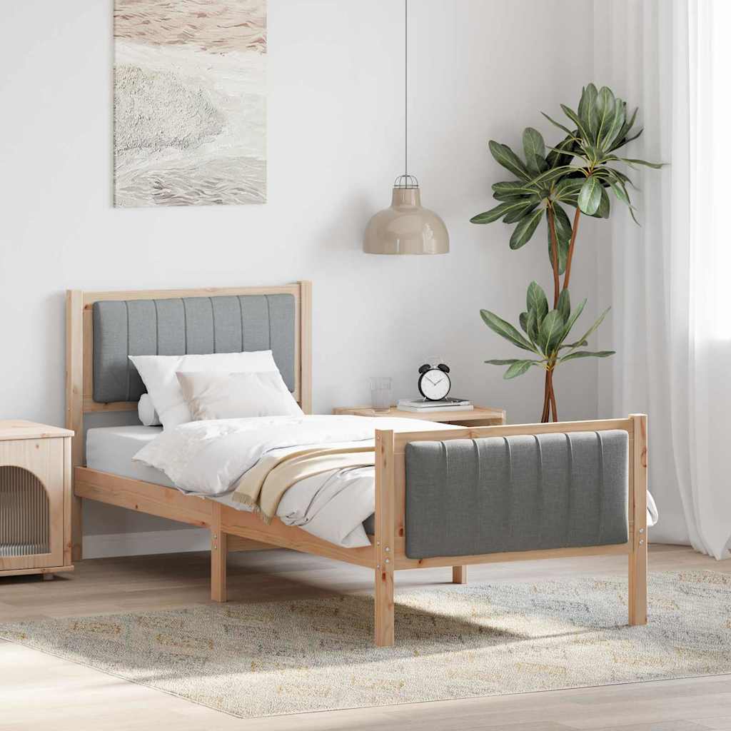 Brown and Light Grey Bed Frame 75 x 190 cm Solid Pine Wood